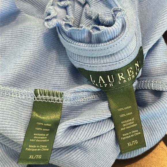 Lauren Ralph Lauren Blue 100% Cotton 2pc Pajama Lounge Set Top & Shorts size XL - Picture 5 of 17